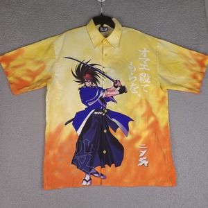 B Down‎ Brand Vintage Shirt Mens Large Japanese Anime Samurai Button Down